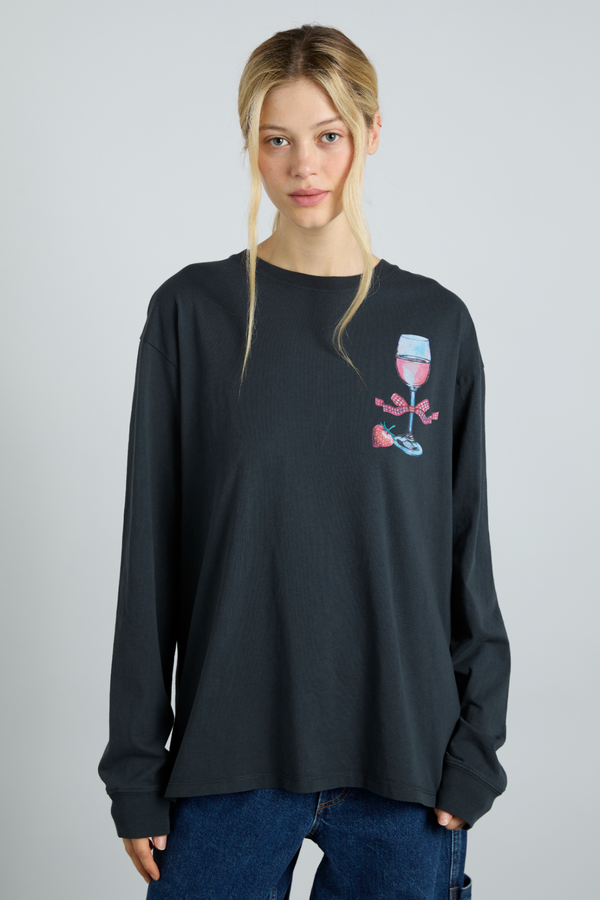 Damson Madder Rose Wine Long Sleeve Tee- Charcoal