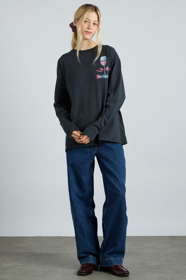 Damson Madder Rose Wine Long Sleeve Tee- Charcoal