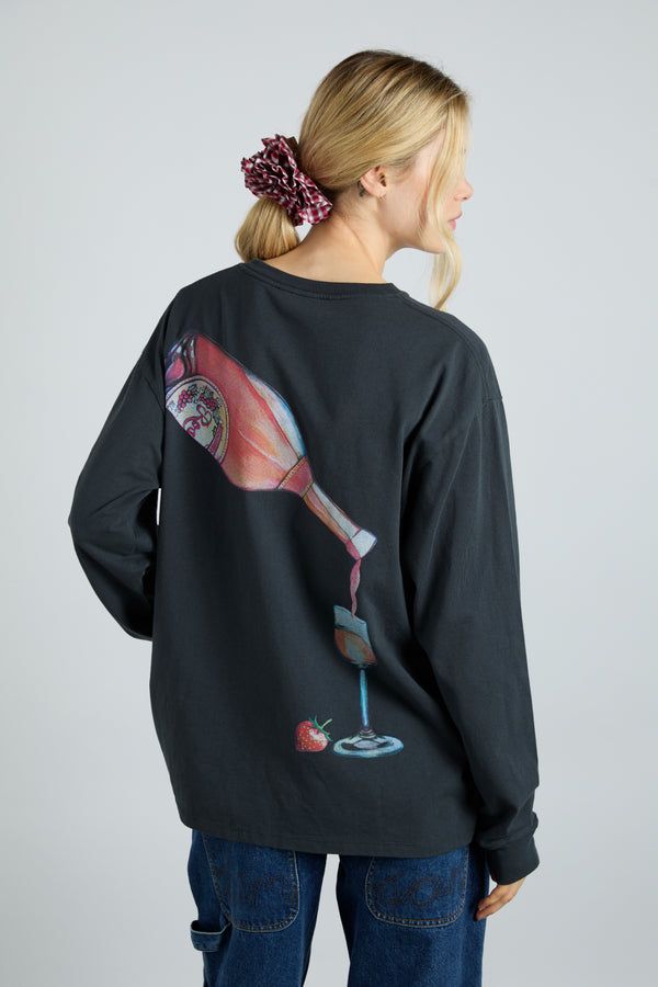 damson madder rose wine long sleeve tee- charcoal