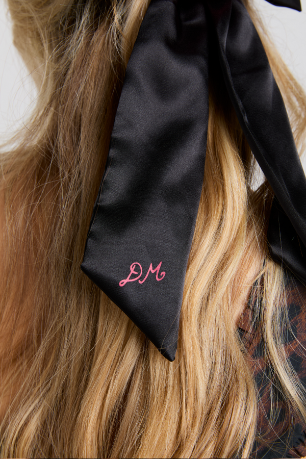 Damson Madder Rosette Bow Clip - Black & Red Satin