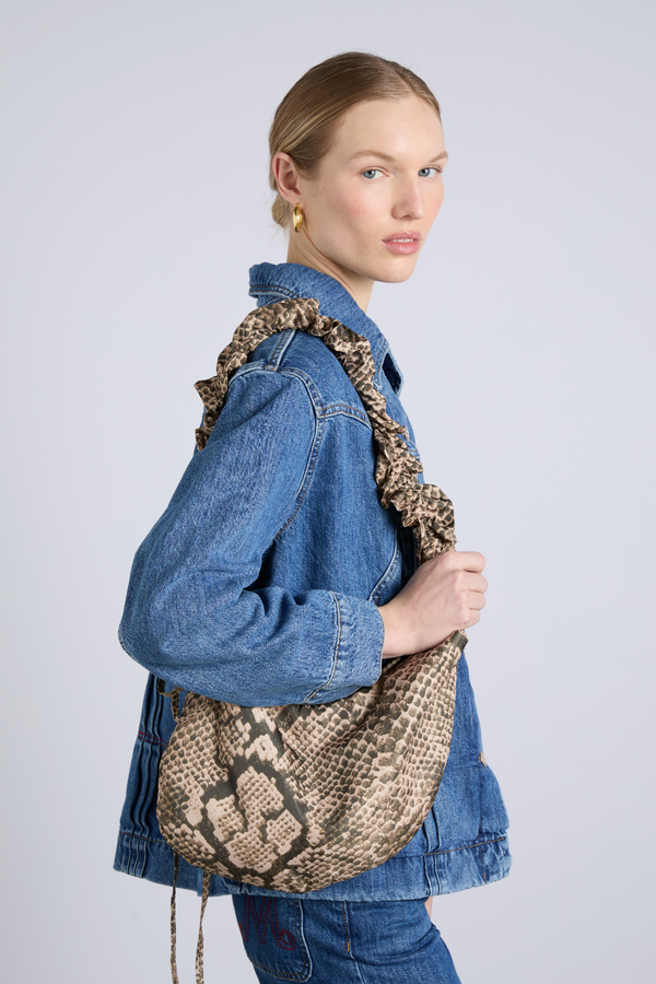 Damson Madder Ruched Kidney Bag In Snake Print