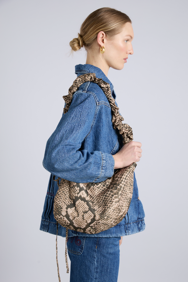 damson madder ruched kidney bag in snake print