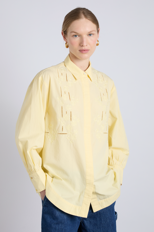 damson madder rue shirt - butter floral embroidery