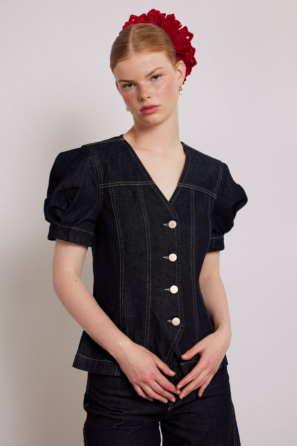 damson madder shell denim top - dark indigo