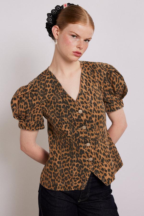 damson madder shell denim top - leopard