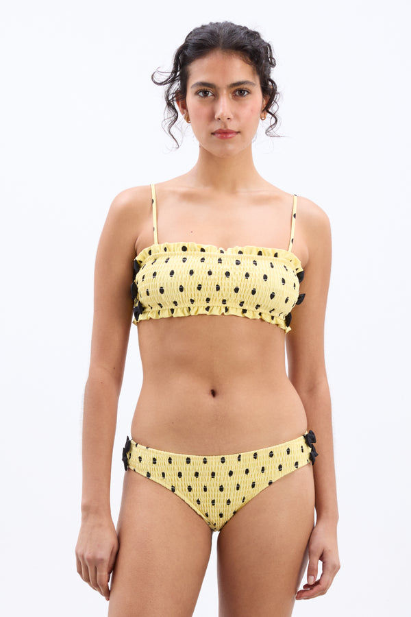 Damson Madder Shirred Bow Bikini Top - Butter Spot
