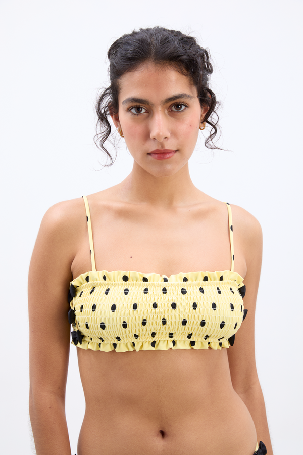 damson madder shirred bow bikini top - butter spot