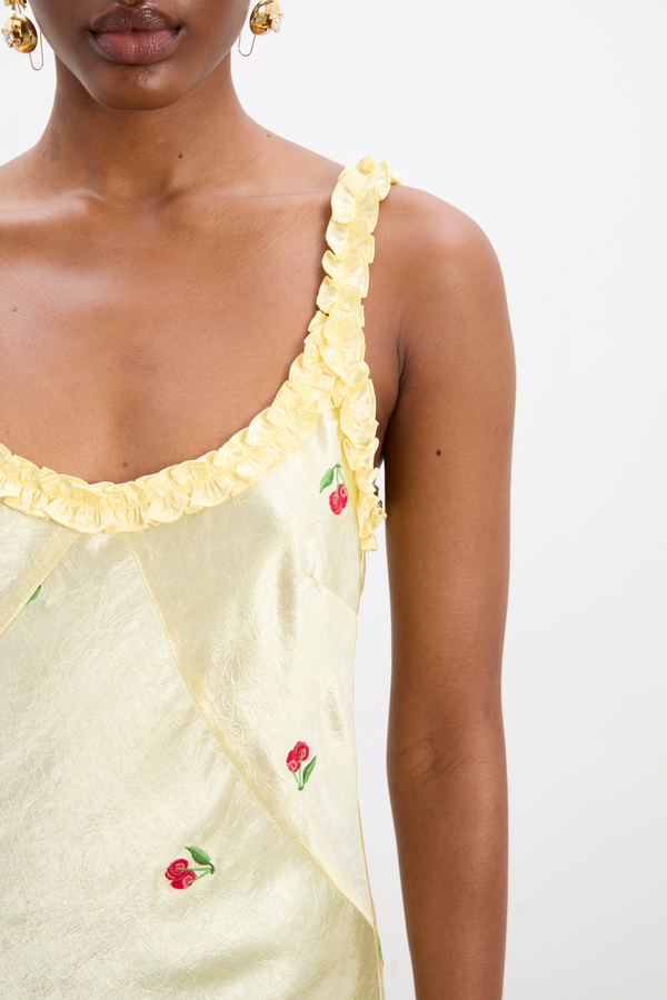 Damson Madder Simone Slip Midi Dress - Butter Yellow
