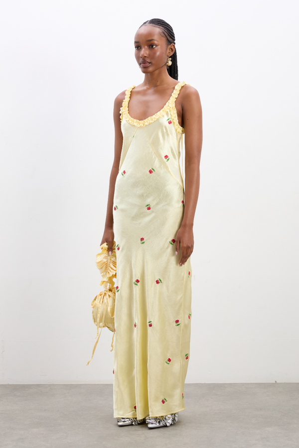 Damson Madder Simone Slip Midi Dress - Butter Yellow
