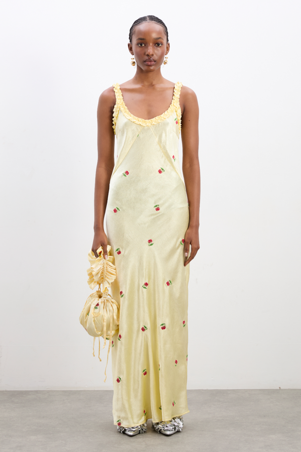damson madder simone slip midi dress - butter yellow