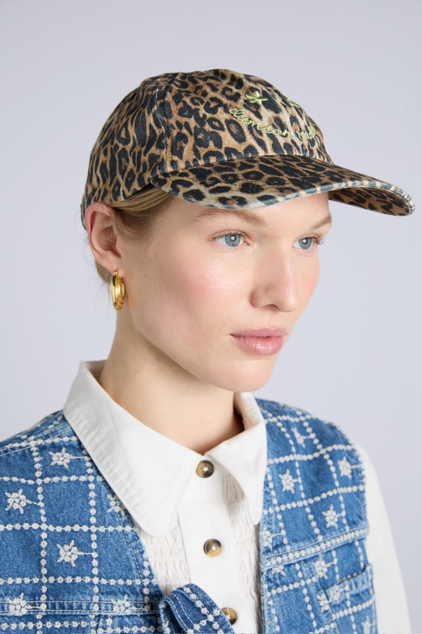 Damson Madder Smiley Cap In Washed Leopard Print