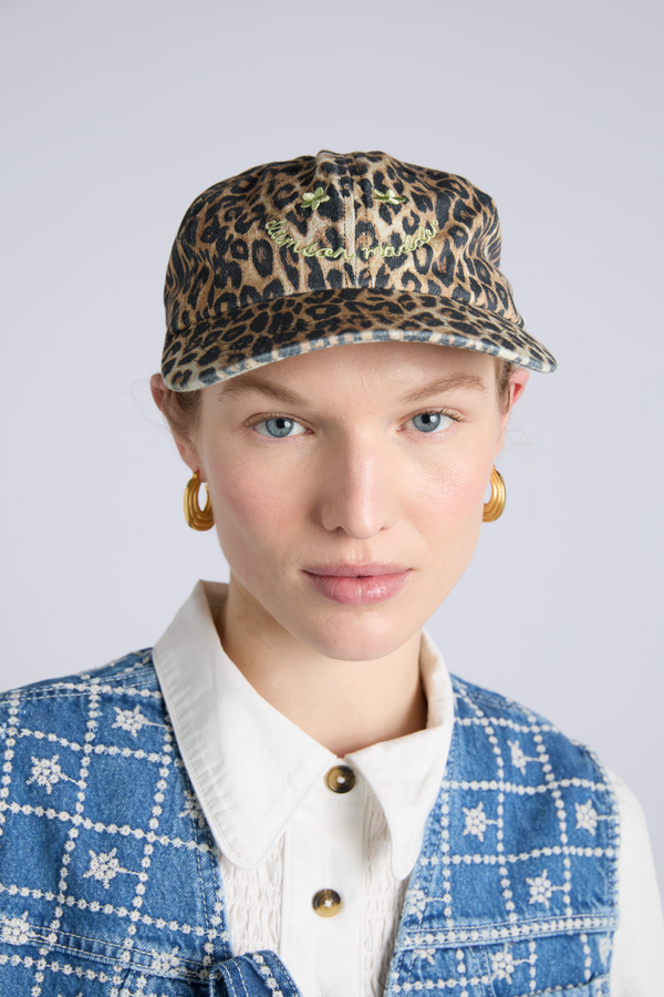 Damson Madder Smiley Cap In Washed Leopard Print