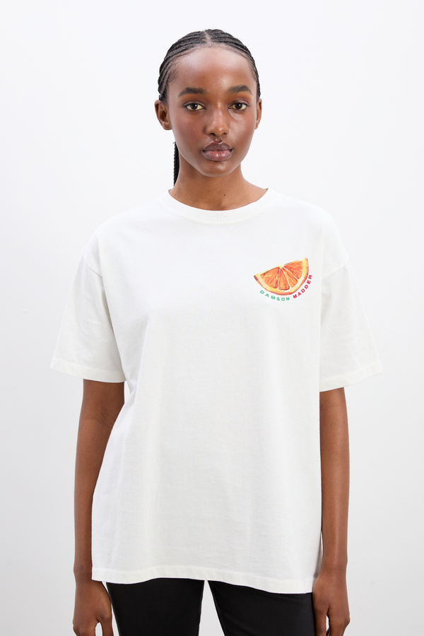 Damson Madder Spritz Boyfriend Tee- White
