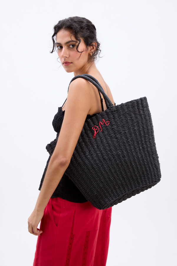 Damson Madder Straw Market Bag With Dm Logo