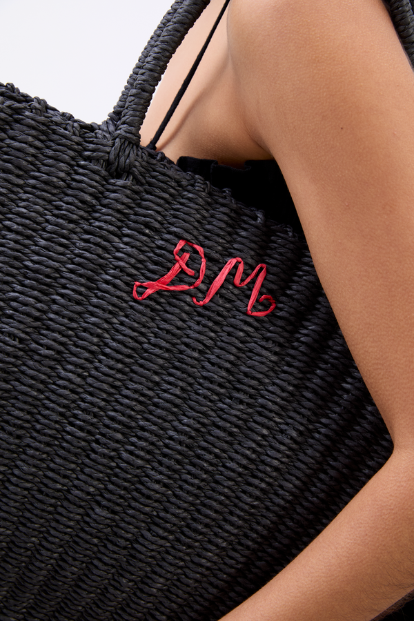 Damson Madder Straw Market Bag With Dm Logo