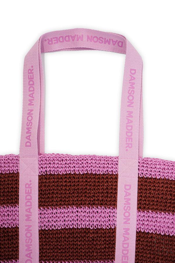 Damson Madder Stripe Raffia Tote Bag Pink/red