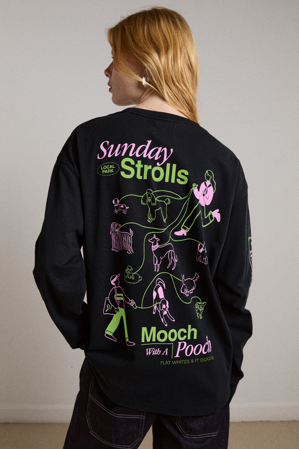 damson madder sunday strolls long sleeve tee - black