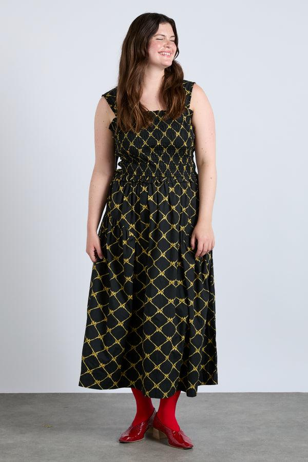 Damson Madder Tish Midi Dress - Black Bow Print