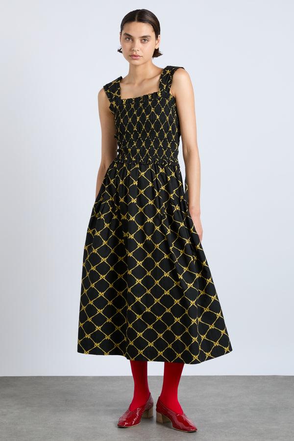 damson madder tish midi dress - black bow print