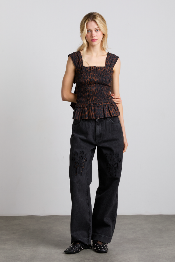 Damson Madder Tish Shirred Cami - Dark Leopard