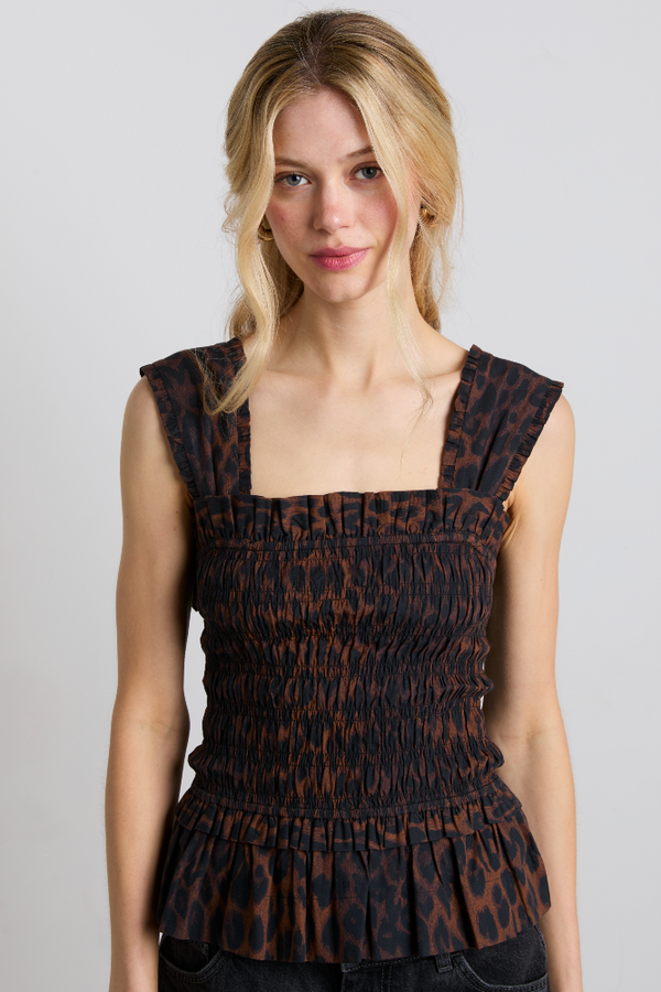 Damson Madder Tish Shirred Cami - Dark Leopard