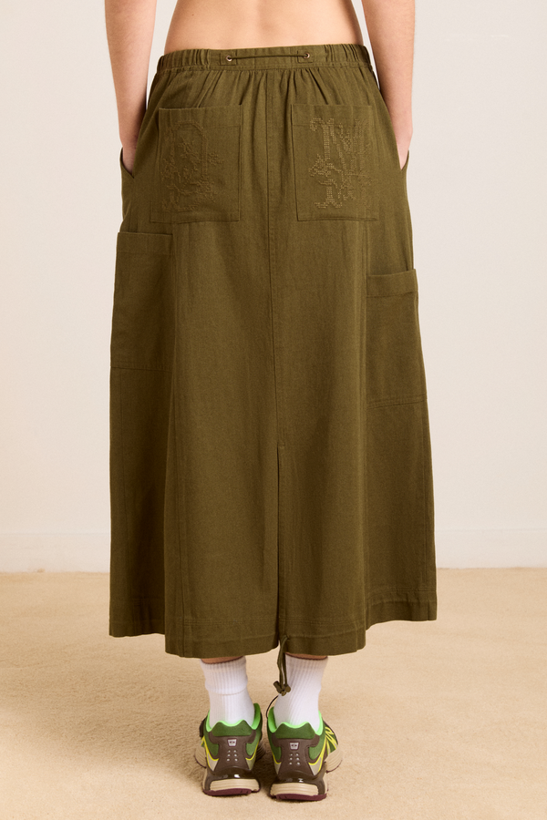 Damson Madder Vika Utility Midi Skirt - Olive