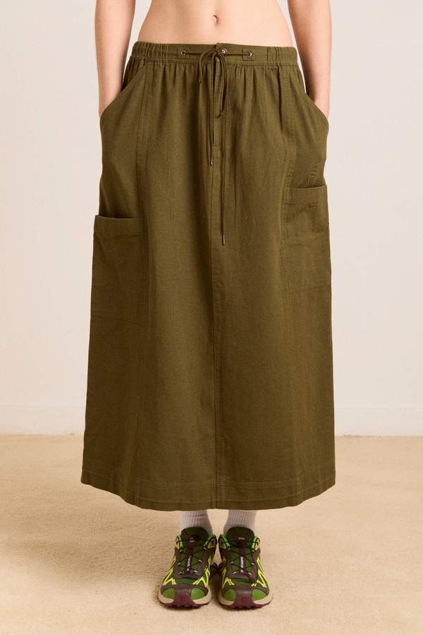 damson madder vika utility midi skirt - olive