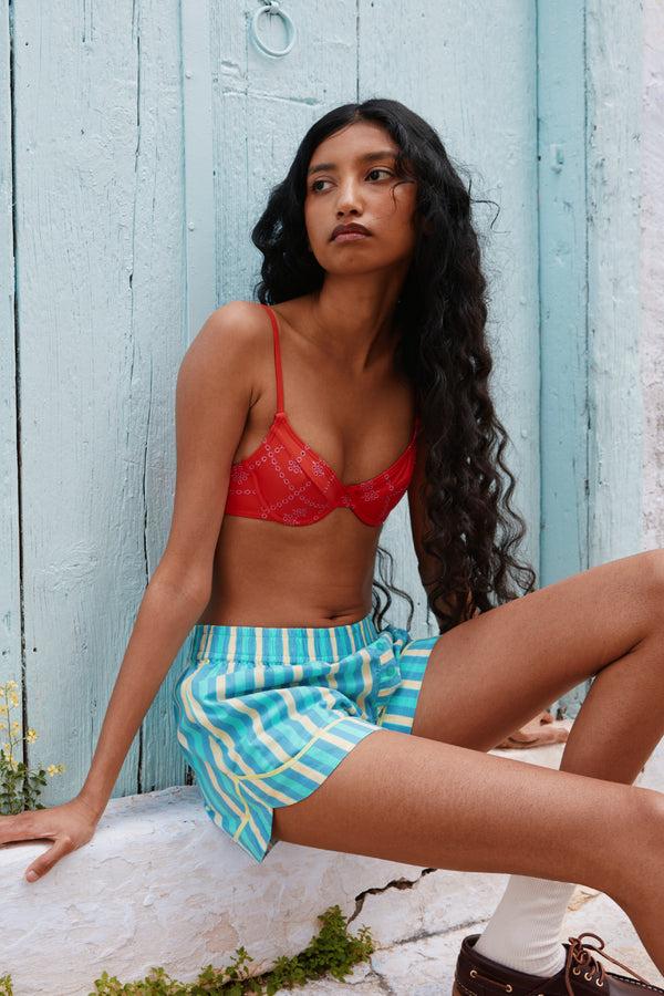 damson madder ellis boxer shorts - bold turquoise stripe