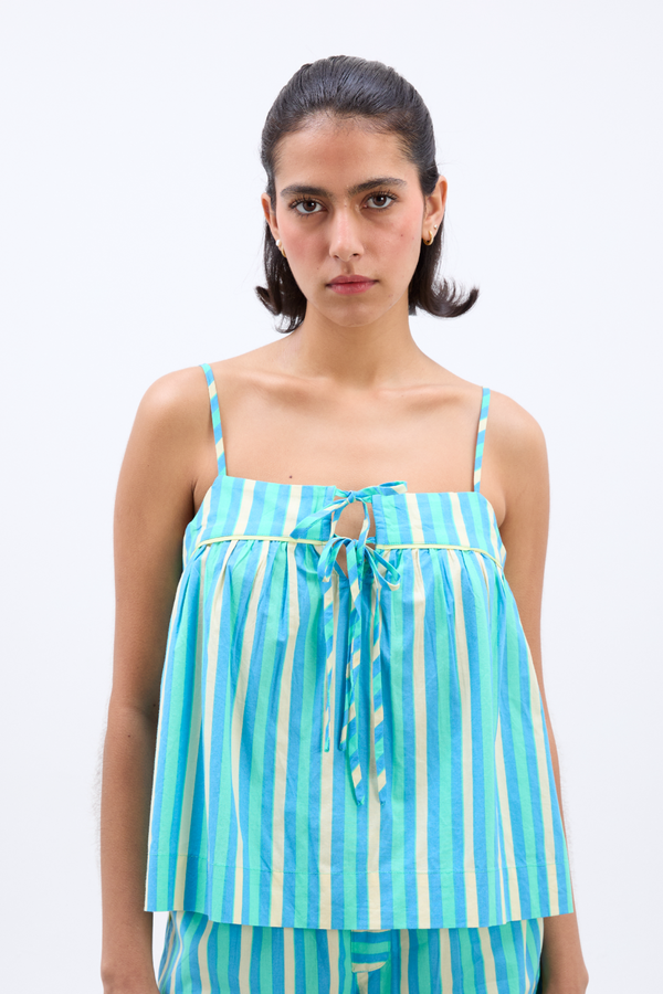 Damson Madder Ellis Shell Top - Bold Turquoise Stripe