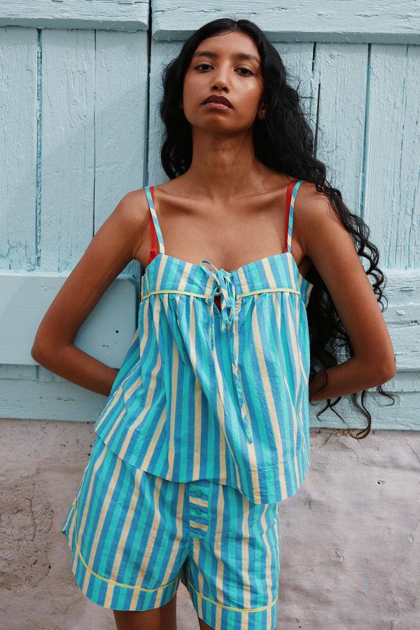 damson madder ellis shell top - bold turquoise stripe