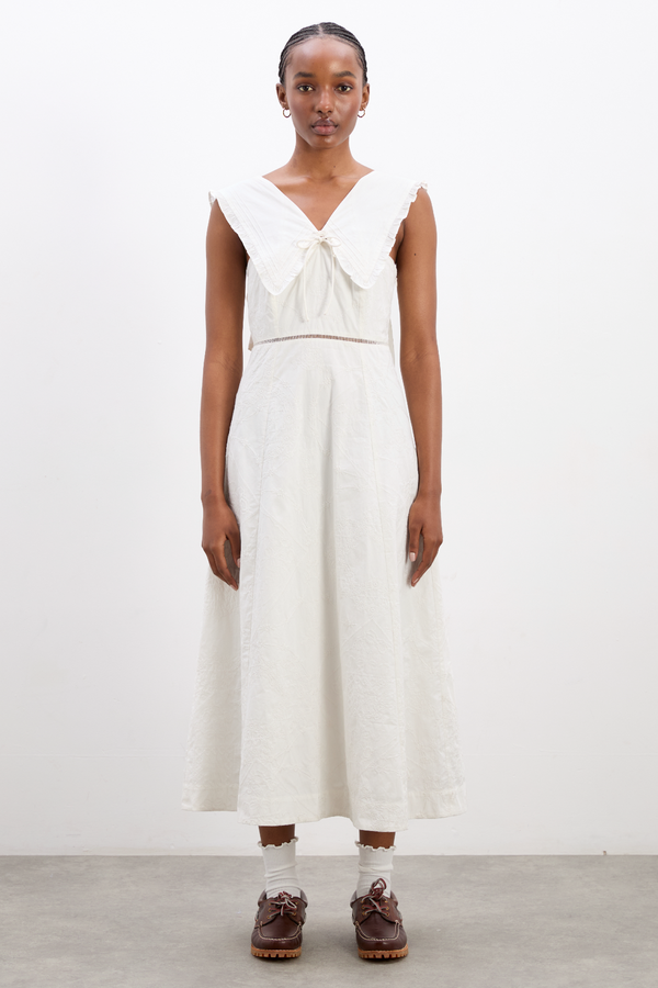 damson madder fan fan midi dress - patchwork broderie