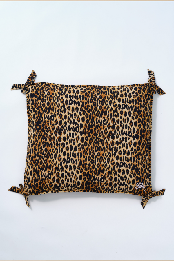 Damson Madder Floor Cushion Pet Bed - Leopard Print With Bow Detail