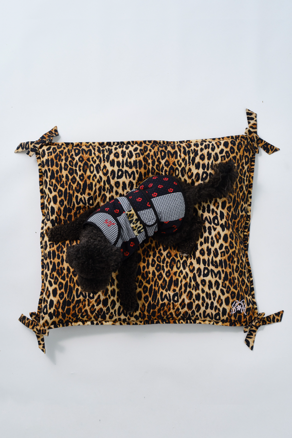 Damson Madder Floor Cushion Pet Bed - Leopard Print With Bow Detail