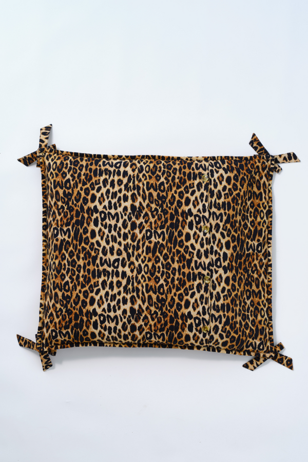 Damson Madder Floor Cushion Pet Bed - Leopard Print With Bow Detail