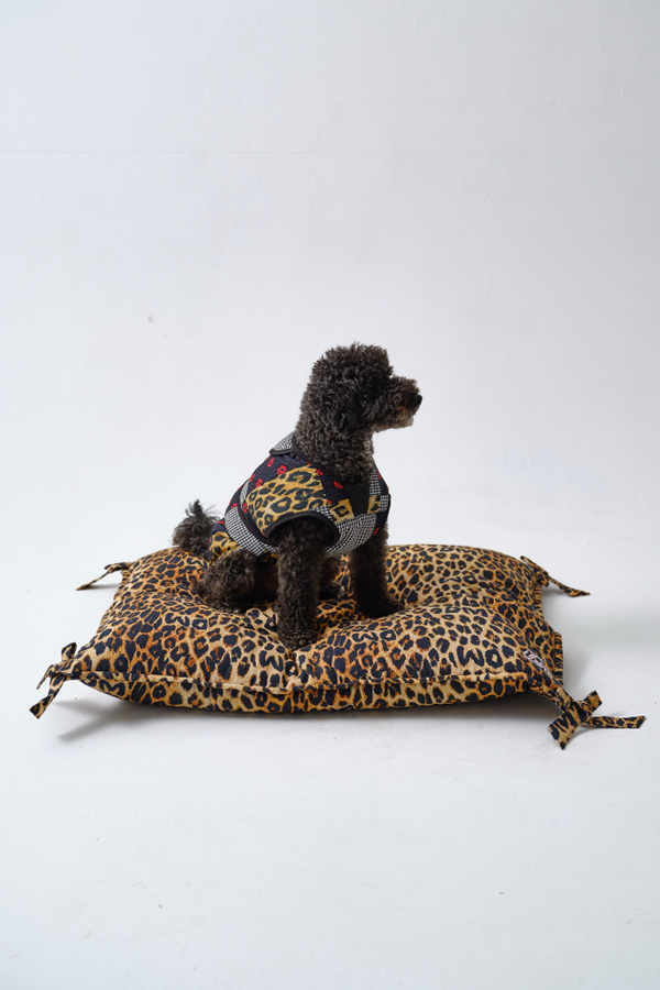 damson madder floor cushion pet bed - leopard print with bow detail