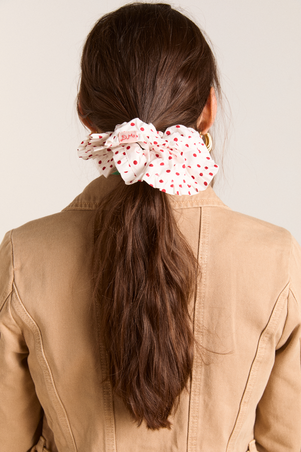 Damson Madder Frill Edge Scrunchie - Off White And Red Spot