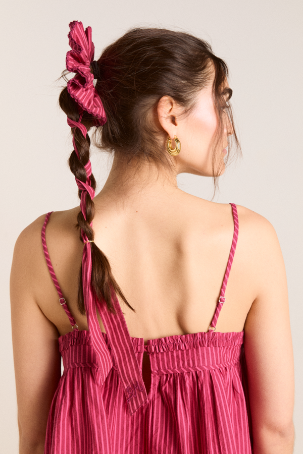 Damson Madder Garter Bun Wrap In Berry Business Stripe