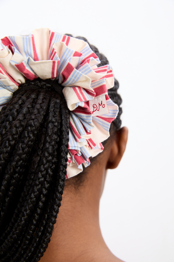 Damson Madder Garter Scrunchie In Cherry Business Stripe