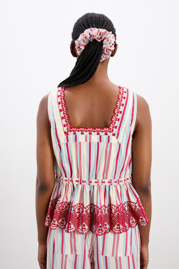 Damson Madder Garter Scrunchie In Cherry Business Stripe