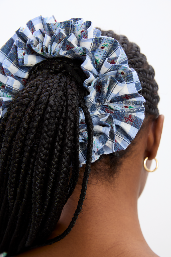 Damson Madder Garter Scrunchie In Navy Margot Gingham