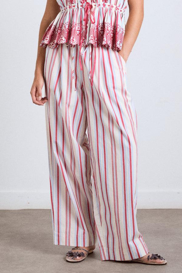 damson madder georgia trousers - butter cherry stripe