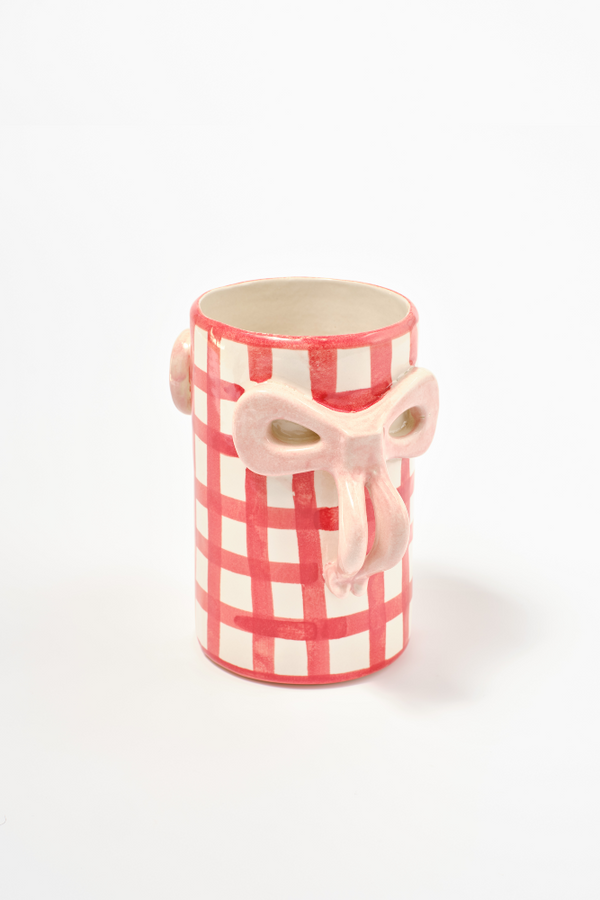 Damson Madder Hand Painted Bow Handle Vase - Red Gingham