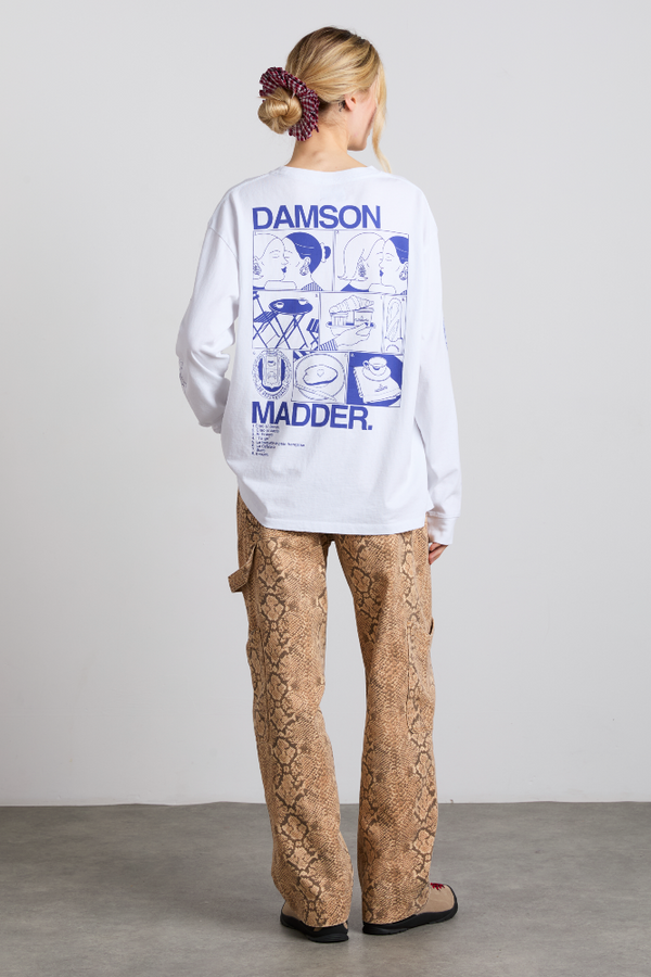 Damson Madder Il Bacio Brunch Long Sleeve Tee - White