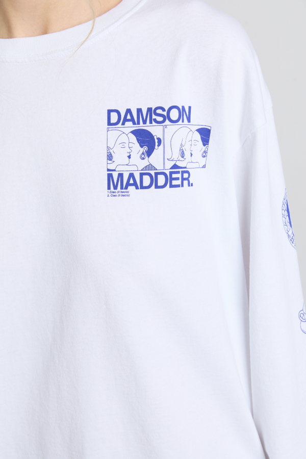 Damson Madder Il Bacio Brunch Long Sleeve Tee - White