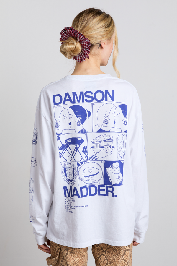 damson madder il bacio brunch long sleeve tee - white
