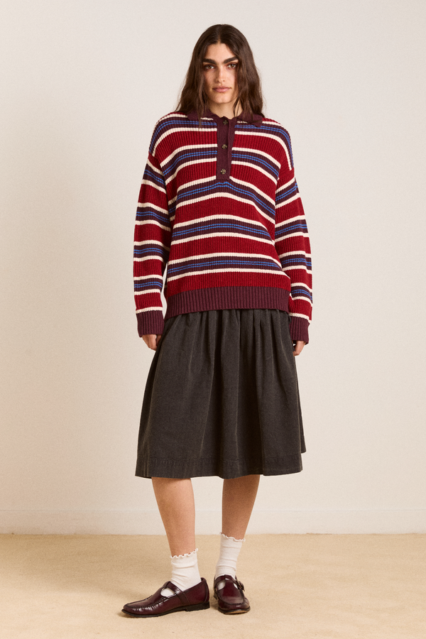 Damson Madder Ilona Striped Rugby Jumper - Burg Stripe