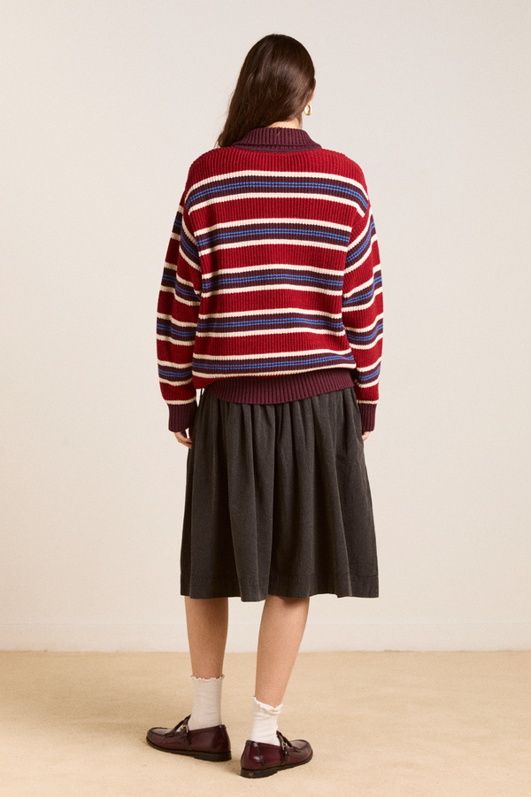 Damson Madder Ilona Striped Rugby Jumper - Burg Stripe