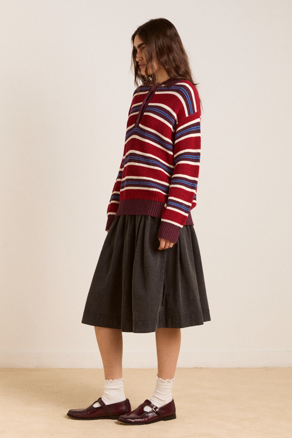 Damson Madder Ilona Striped Rugby Jumper - Burg Stripe