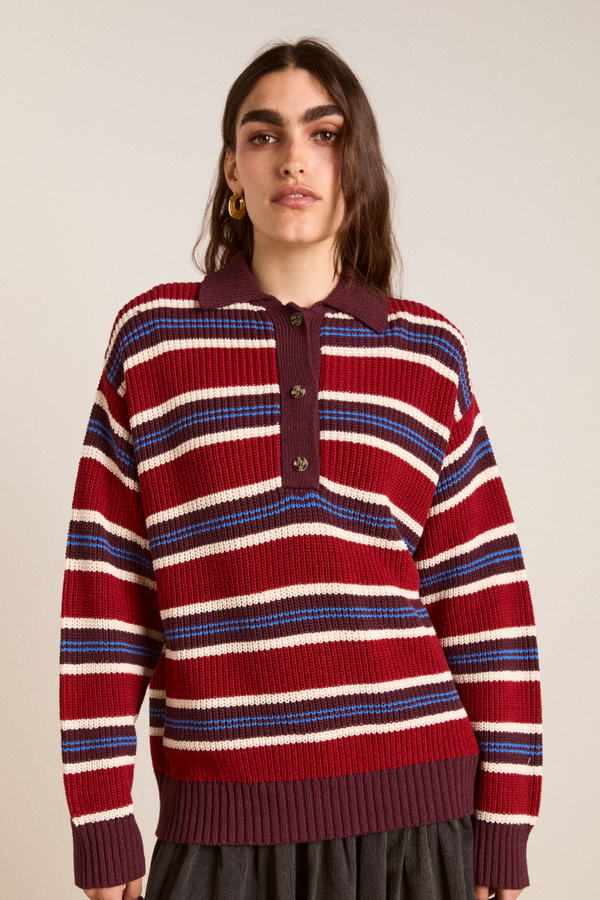 damson madder ilona striped rugby jumper - burg stripe