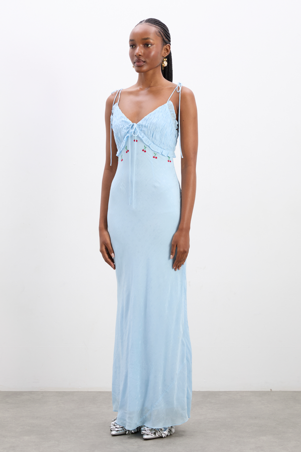 Damson Madder Isabella Slip Midi Dress - Blue Monika Jacquard
